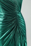 Dark Green Metallic One Shoulder Mermaid Cocktail Dress with Ruffles