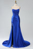 Load image into Gallery viewer, Royal Blue Mermaid Strapless Long Corset Formal Dress with Slit