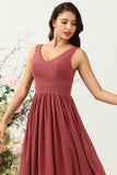 V Neck Open Back Desert Rose Bridesmaid Dress