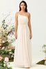 Load image into Gallery viewer, One Shoulder Sleeveless Champagne Long Bridesmaid Dress