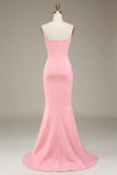 Blush Pink Mermaid Sweetheart Satin Long Bridesmaid Dress