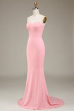 Blush Pink Mermaid Sweetheart Satin Long Bridesmaid Dress