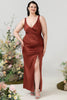 Load image into Gallery viewer, Terracotta Sheath V Neck Open Back Bridesmaid Dress