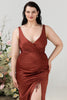Load image into Gallery viewer, Terracotta Sheath V Neck Open Back Bridesmaid Dress