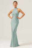 Eucalyptus Halter Mermaid Bridesmaid Dress with Slit