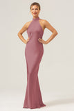 Eucalyptus Halter Mermaid Bridesmaid Dress with Slit