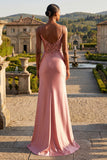 Blush Mermaid Appliqued Corset Long Prom Dress with Slit