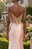 Champagne Appliqued Corset Mermaid Long Prom Dress with Slit