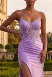 Champagne Appliqued Corset Mermaid Long Prom Dress with Slit