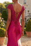 Burgundy Sequin Appliqued Mermaid Long Prom Dress with Slit