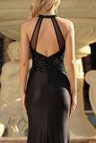 Black Cut Out Appliqued Mermaid Prom Dress with Slit