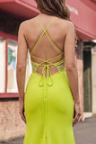 Round Neck Appliqued Mustard Yellow Mermaid Prom Dress with Slit