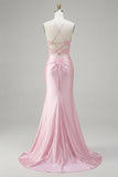 Pink Floral Mermaid Corset Prom Dress with Slit