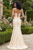 Champagne Beaded Mermaid Corset Prom Dress