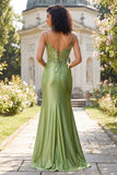 Green Appliqued Mermaid Prom Dress with Slit