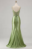 Green Appliqued Mermaid Prom Dress with Slit