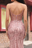 Sequin Blush Mermaid Corset Prom Dress with Slit