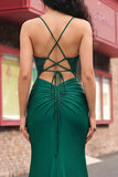 Dark Green Appliqued Mermaid Prom Dress with Slit
