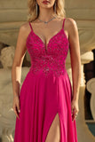 Rose A Line Lace Up Back Spaghetti Straps Long Prom Dress with Slit