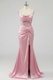 Blush Ruched Mermaid Sequin Long Prom Dress