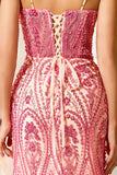 Pink Beaded Mermaid Long Prom Dress