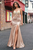 Champagne Beaded Corset Mermaid Prom Dress