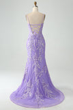 Mermaid Lilac Spaghetti Straps Long Formal Dress with Appliques