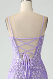 Mermaid Lilac Spaghetti Straps Long Formal Dress with Appliques