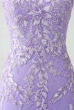 Mermaid Lilac Spaghetti Straps Long Formal Dress with Appliques