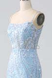 Sky Blue Sparkly Mermaid Corset Formal Dress with Sequins