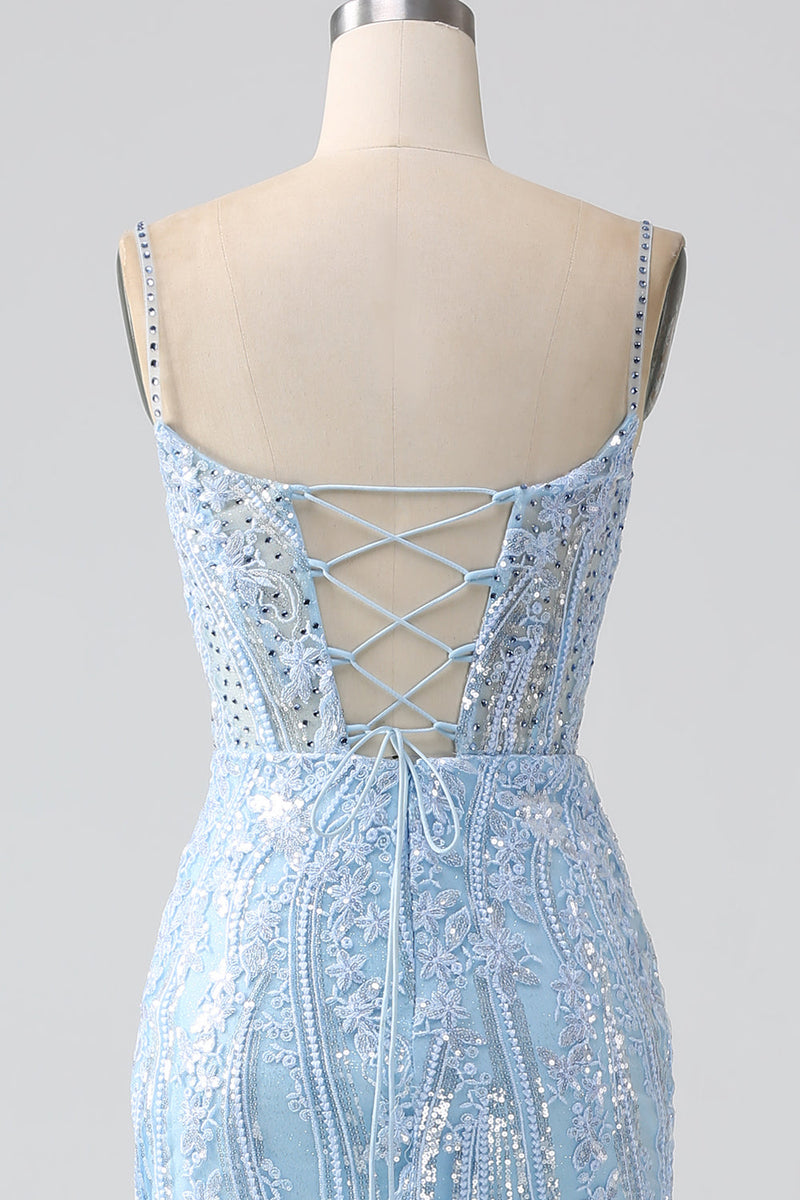 Load image into Gallery viewer, Sky Blue Sparkly Mermaid Corset Formal Dress with Sequins