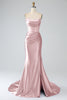 Load image into Gallery viewer, Blush Pink Mermaid Strapless Pleated Corset Long Formal Dress with Slit