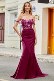 Fuchsia Mermaid Off The Shoulder Long Formal Dress with Sequins