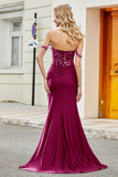 Fuchsia Mermaid Off The Shoulder Long Formal Dress with Sequins