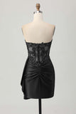 Sparkly Dark Green Bodycon Short Corset Cocktail Dress with Side Cape