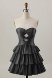 Orange Strapless Tiered A Line Cut Out Homecoming Dress with Beading
