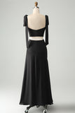 Olive A-Line Spaghetti Straps Floor Length Wedding Guest Dress with Slit