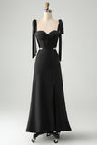 Olive A-Line Spaghetti Straps Floor Length Wedding Guest Dress with Slit