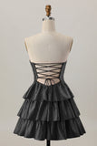 Orange Strapless Tiered A Line Cut Out Homecoming Dress with Beading