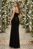 Mermaid Velvet Black Spaghetti Straps Long Holiday Dress