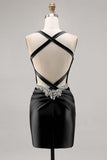 Sparkly Dark Green Satin Corset Short Cocktail Dress
