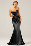 Mermaid Dusty Blue Satin Spaghetti Straps Long Formal Dress