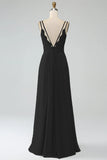 Dusty Sage A-Line Spaghetti Straps Pleated Chiffon Long Bridesmaid Dress