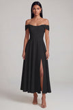 A-Line Off the Shoulder Yellow Corset Maxi Wedding Guest Dress with Slit