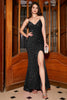 Load image into Gallery viewer, Sparkly Black Mermaid Spaghetti Straps Sequin Long Formal Dress With Slit