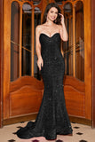 Sparkly Mermaid Sweetheart Sweep Train Black Formal Dress With Sequins