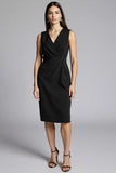 Navy Bodycon Ruched Midi V-Neck Work Dress