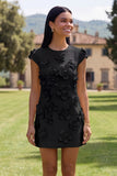 Yellow Round Neck Bodycon Short Formal Dress with 3D Flowers