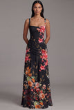 Floral Ruched Ivory Square Neck A Line Wedding Guest Dress