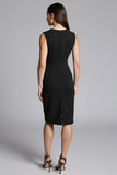Navy Bodycon Ruched Midi V-Neck Work Dress